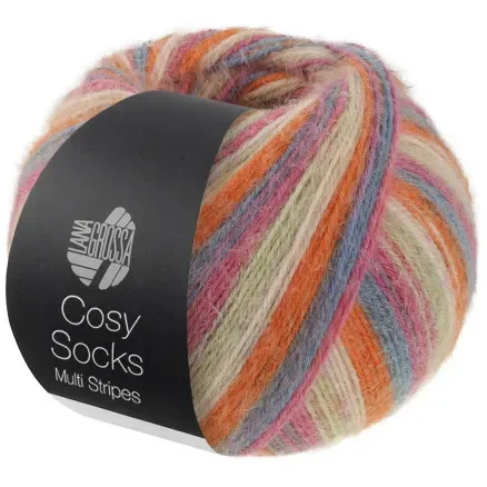 Köp nu Lana Grossa Cosy Socks Multi Stripes Strumpgarn 154 Mörkgrå/Gråblå/Fuchsia/Ljusgrön/Kräm/Orange