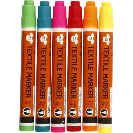 Textilmarkör, linje 2-4 mm, neonfärger, 6 st / 1 frp. Fynd
