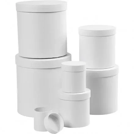 Fynd Askar, runda, stl. 7x7,5 + 9x10,2 + 12x12,7 + 14,5x15,2 + 17x17,7 + 19,5x20,2 + 22x22,7 cm, vit, 7 st./ 1 set