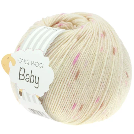 Begränsat antal Lana Grossa Cool Wool Baby Garn Print 353 Naturvit/Syren/Rosa/Bär