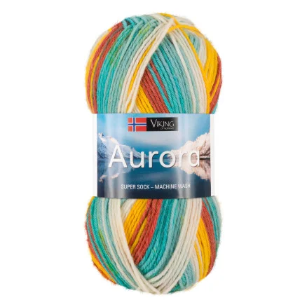 Viking Garn Aurora 632 Multi Gul/ Grön/ Turkos Rabatter