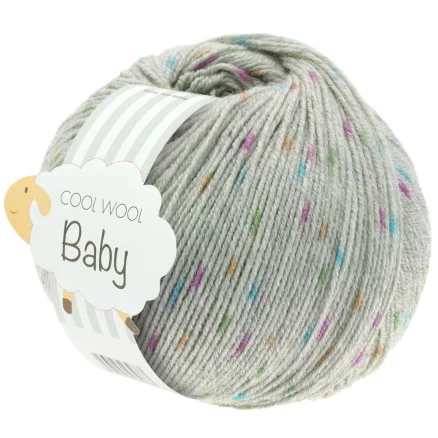 Begränsad tid Lana Grossa Cool Wool Baby Garn Print 358 Ljusgrå/Orange/Turkos/Grön/Cyklamen