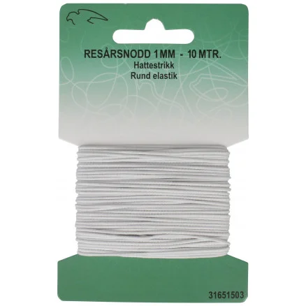 Resår / Resårband Rund Vit 1mm 10m risnedsättning