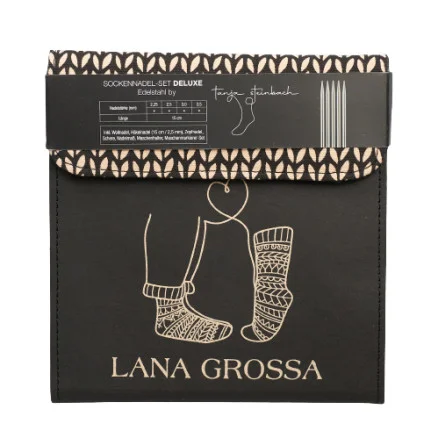 Kampanj Lana Grossa Deluxe Strumpstickeset Rostfritt stål 15 cm 2,25-3,5 mm 4 storlekar Svart etui