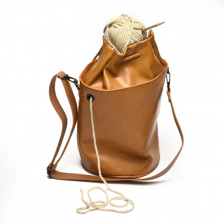 Unwind Garnväska Rund Ljusbrun PU-Läder Ø22cm 41cm Billigare