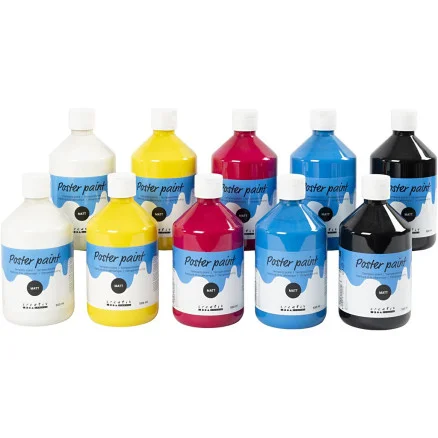 Temperafärg Matt, primärfärger, 10x500 ml/ 1 förp. Snabb frakt