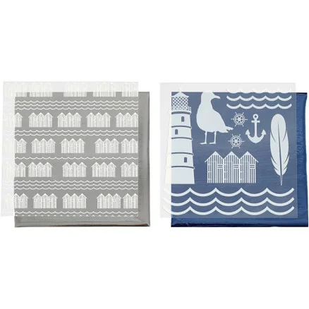 Dekorationsfolie och limark med motiv, fyrtorn, ark 15x15 cm, blå, silver, 2x2 ark/ 1 förp. Säker betalning