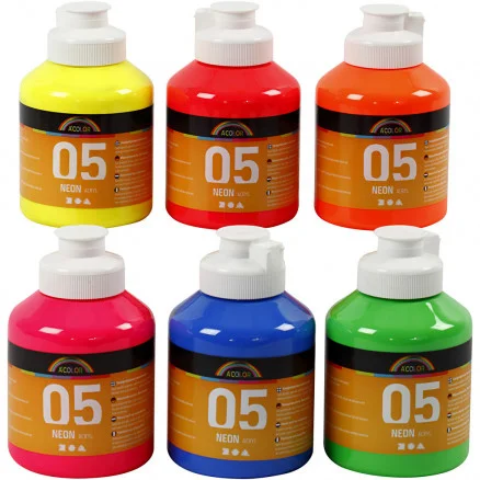 A-color akrylfärg, neonfärger, 05 – neon, 6x500 ml Kampanj