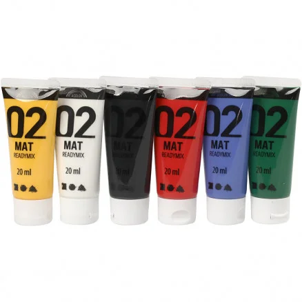 A-Color akrylfärg, standardkulörer, 02 – matt, 6x20ml risnedsättning
