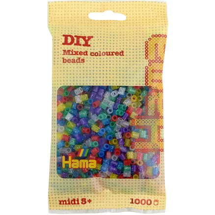 Hama Midi Pärlor 207-54 Transparent Mix 54 med glitter – 1000 st Lägg i varukorgen