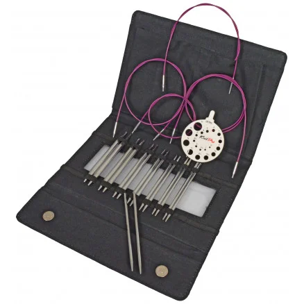 Säker betalning KnitPro Nova Metal Ändstickorset Mässing 60-80-100 cm 3,5-8 cm 8 storlekar Deluxe i Etui