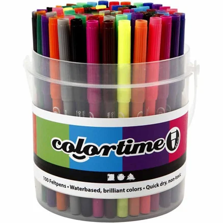 Colortime-pennor, spets 2 mm, mixade färger, 100 st./ 1 hink Fynd