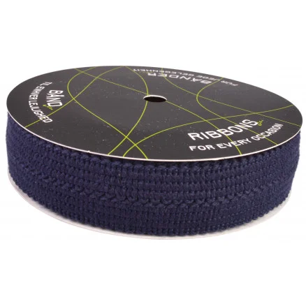 Handla nu Stickat Fållband 25mm 09 Marinblå – 5m