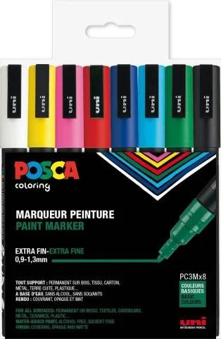 Nyhet Uni Posca Markers PC3M 8 ST Paint Marker Ass. Färger 0,9 – 1,3 mm – 401626