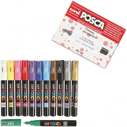 Rea Uni-Posca Tusch-pennor Extra Fine Ass. Färger 0,7mm – 12 st.