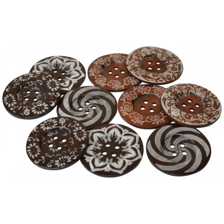 Infinity Hearts knappar Trä med mönster Ass. färger 6cm – 10 st. Billig