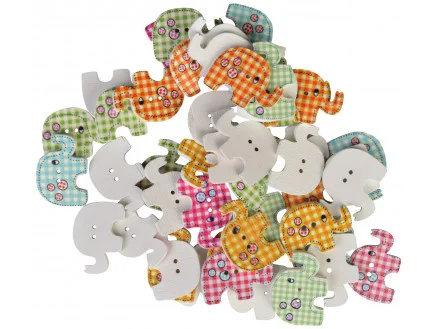 Endast idag Infinity Hearts knappar Trä Elefanter Ass. färger 29x20 mm – 50 st.