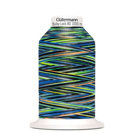 Snabb frakt Gütermann Bulky-Lock 80 Multi Svart/Blå/Grön Sytråd Polyester 9858 – 1000m