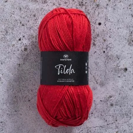 Tilda garn 50 g Svarta Fåret Röd fin julröd Nr 45 Rea