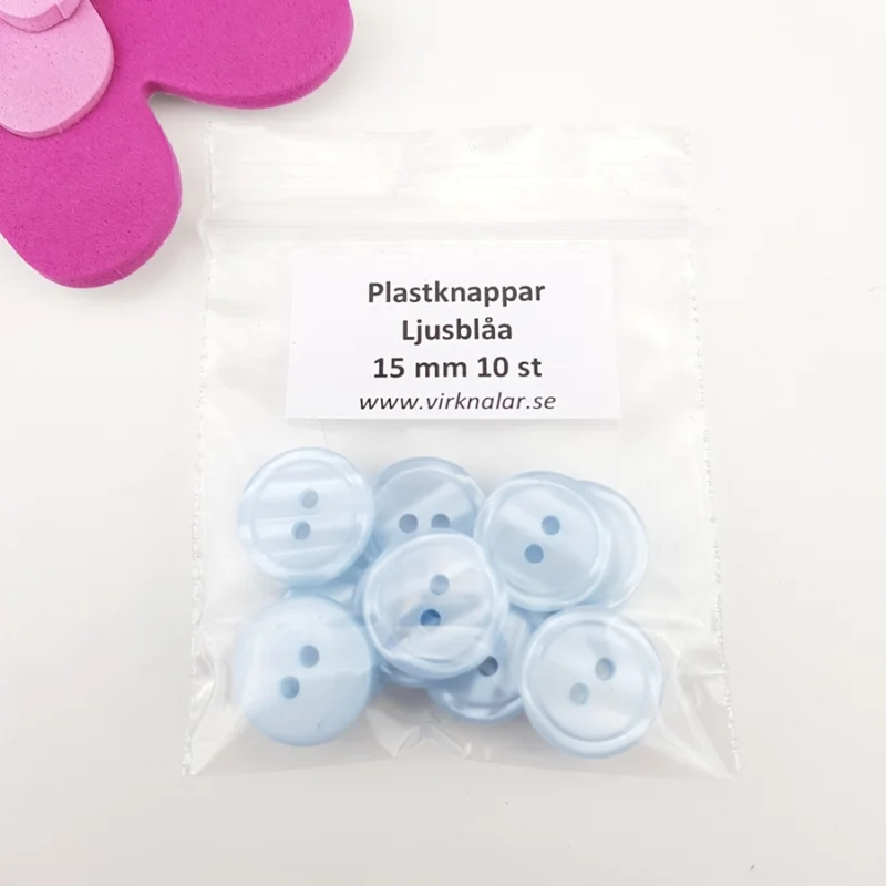 Knappar plastknappar Ljusblåa 15 mm 10 st Sista chansen