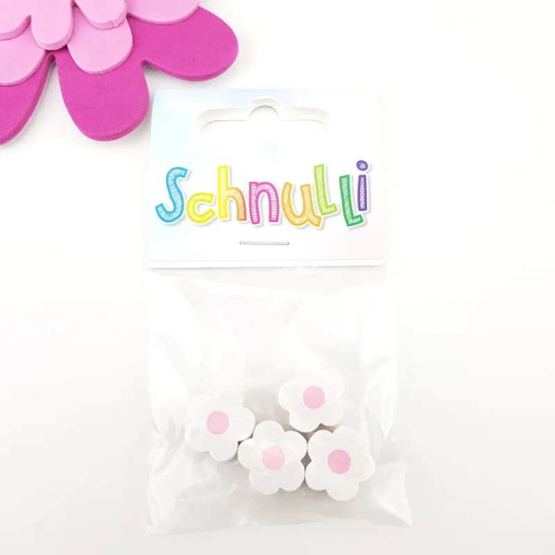 Träpärlor Motivpärlor Blomma Schnulli Vit m rosa mitt 051 Extra rabatt
