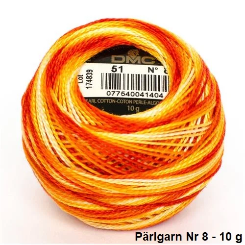 Bästa pris Virkgarn Dmc Cotton Perle Nr 8 Pärlgarn 10 g Orangemelerad 51