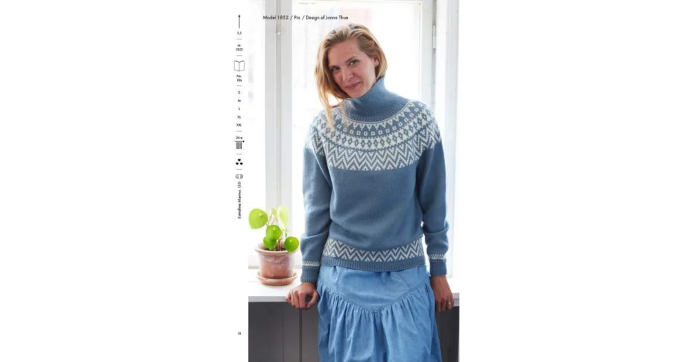I lager 1852 Mönstrad tröja med hög hals i Extrafine merino 150
