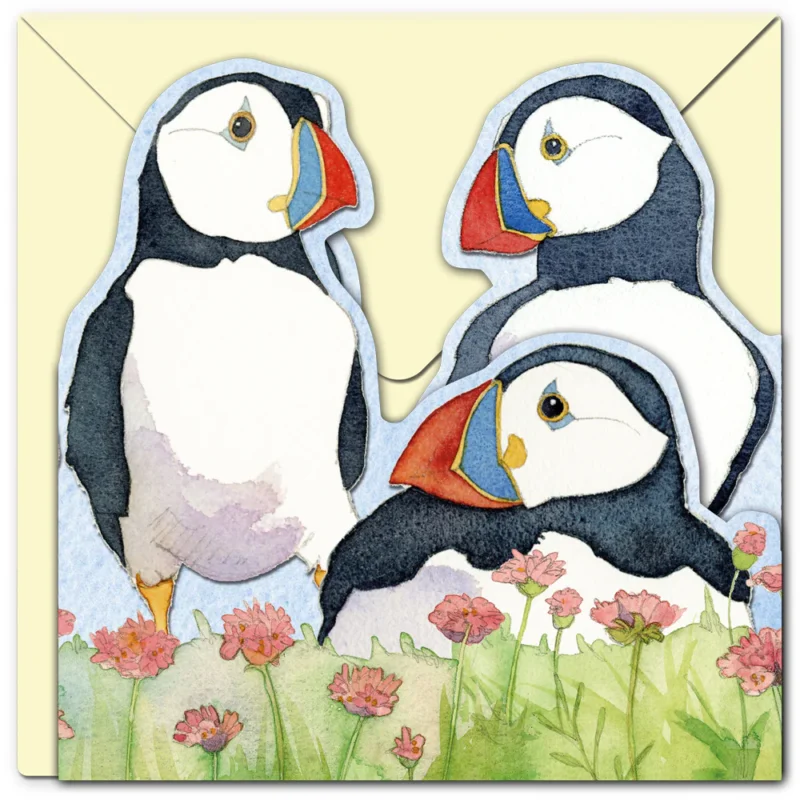 Lågt pris Sea Thrift Puffins - Two fold card / Dubbelvikt kort med kuvert - Emma Ball