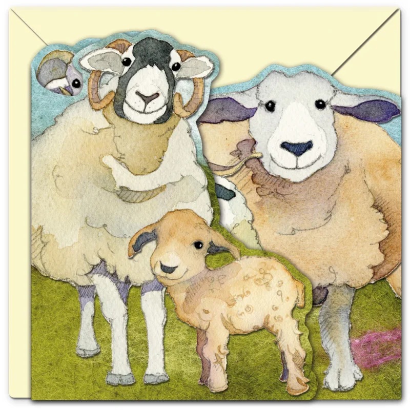 Felted Sheep - Two fold card / Dubbelvikt kort med kuvert - Emma Ball risnedsättning