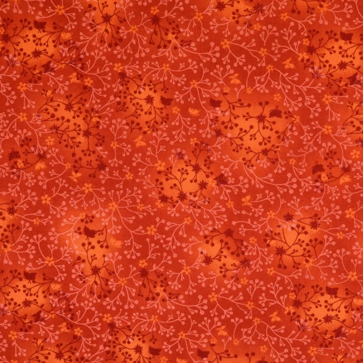 Lågt pris Bomullspoplin - Terracotta med blomrankor