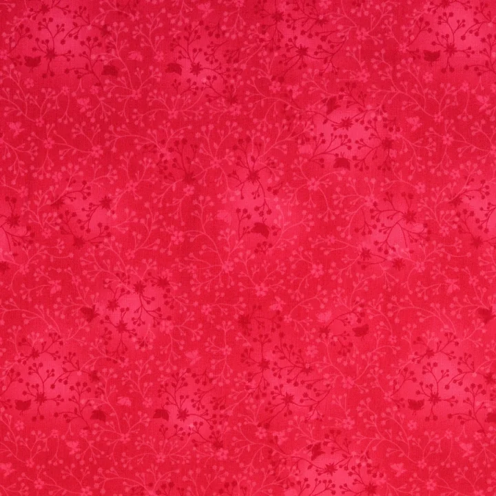 Köp online Bomullspoplin - Cerise med blomrankor