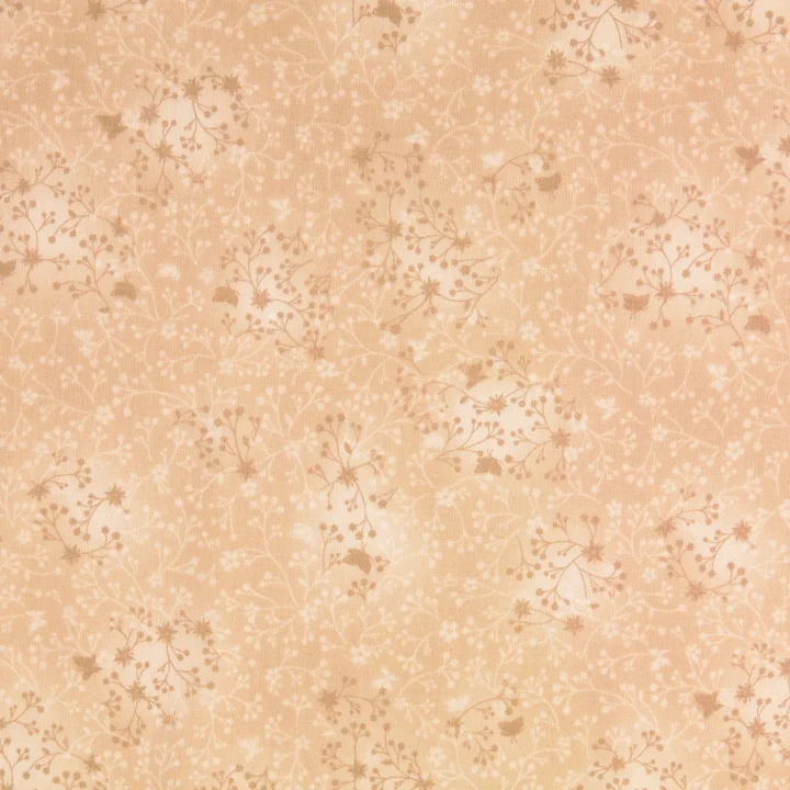 Bomullspoplin - Beige, mörk med blomrankor Snabb leverans