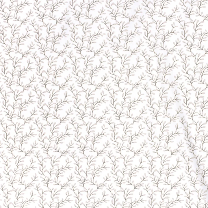 Bomullspoplin - Vit med beige kvistar Rabatt