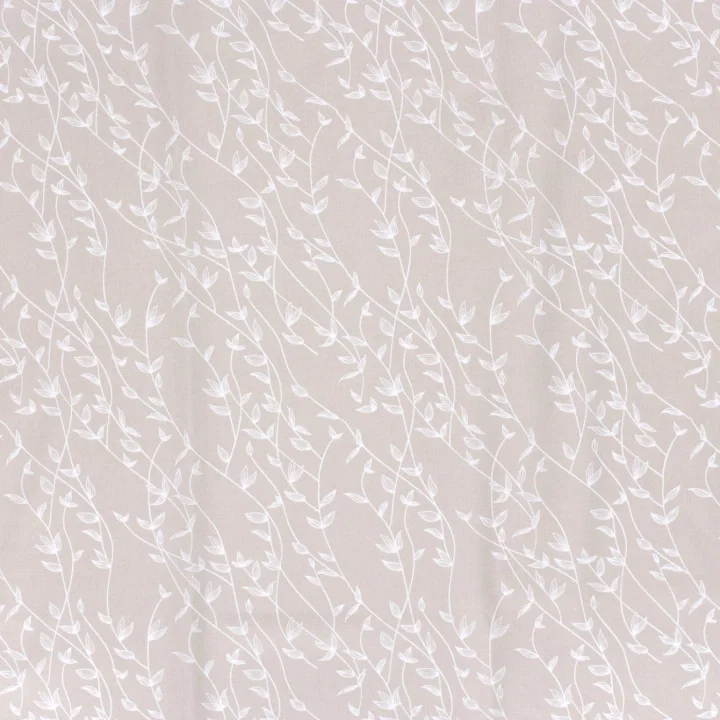 Bomullspoplin - Beige med vita blad I lager