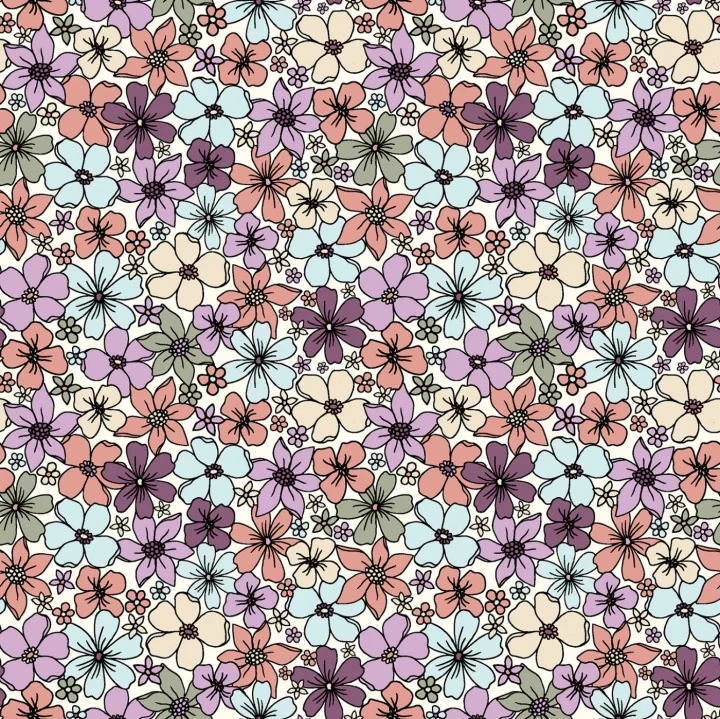 Begränsad tid Bomullspoplin - Offwhite med färgglada blommor