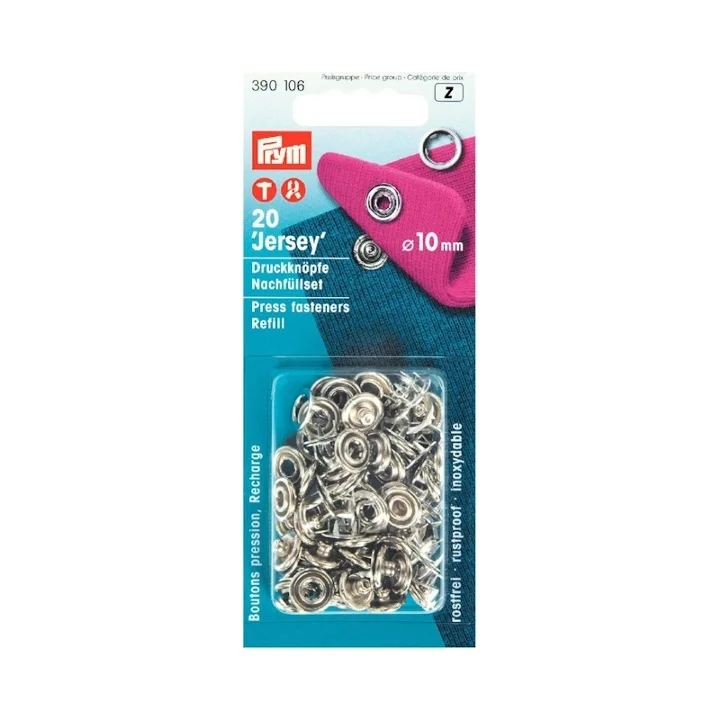 Jersey trycknapp 10 mm, silverfärgad, refill Snabb frakt