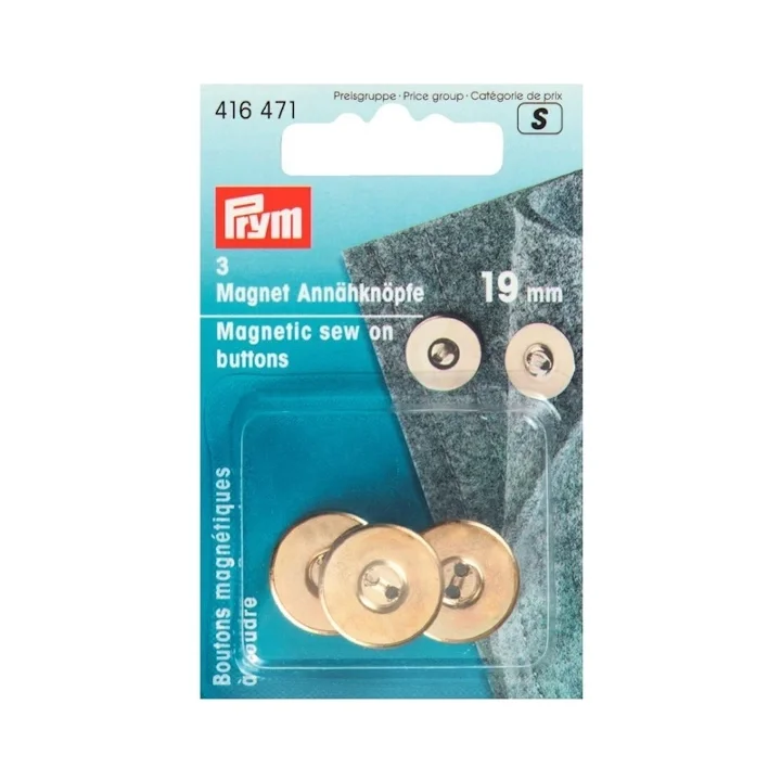 risnedsättning Magnetiska påsydda knappar, 19 mm, guldfärgade