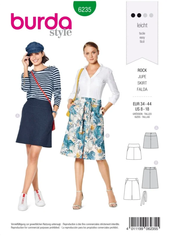 Burda Mönster 6235 - Kjol med ok – Höfokfickor Premium