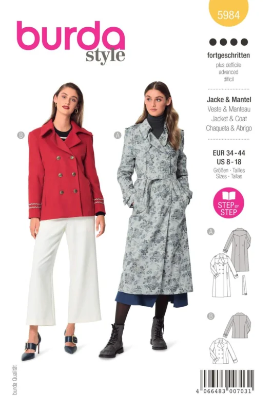 Trygg betalning Burda Mönster 5984 - Cabanjacka & trenchcoat