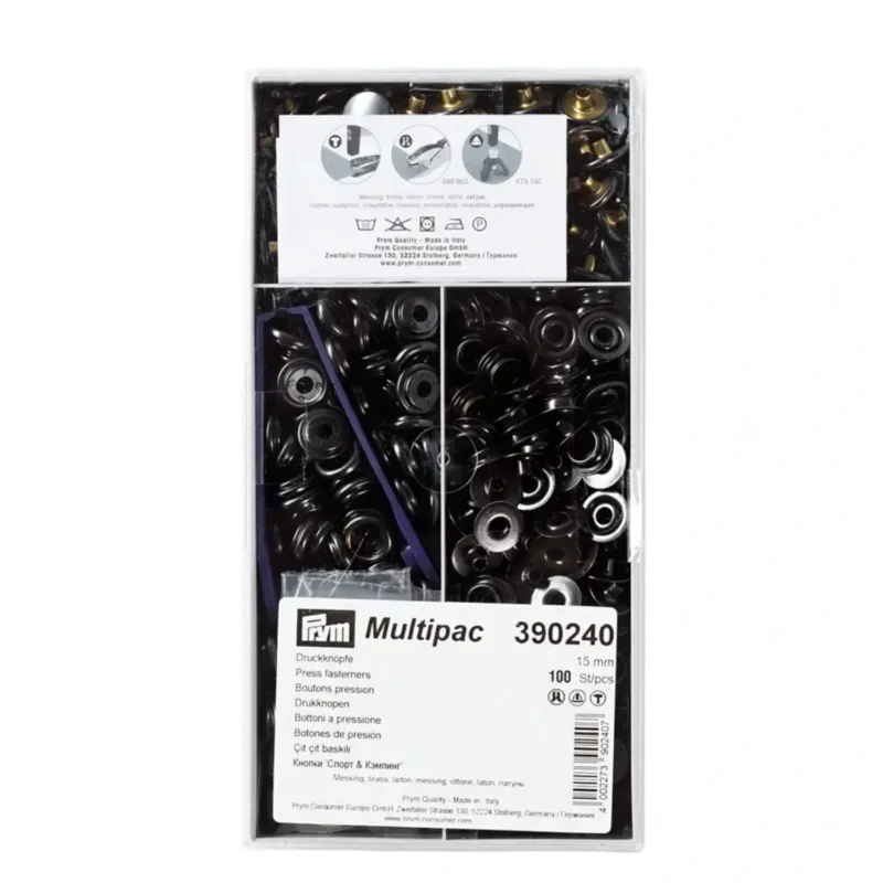 Storpack 100st Tryckknappar Sport & Camping 15mm Svart risnedsättning