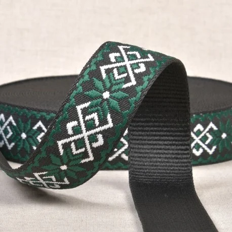Sista chansen Väskband polyester 38mm Ethnic floral Grön/Svart