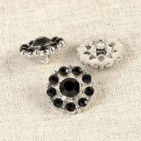 Knapp med hals 18mm Glitter Svart Silver Billig