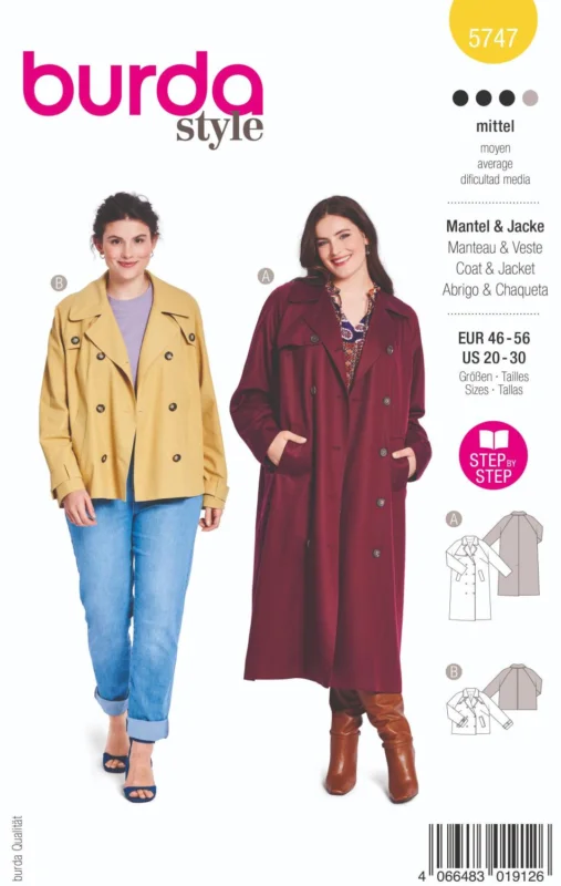 Outlet Burda 5747 Trenchcoat med raglanärmar