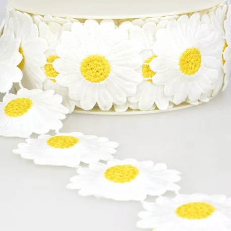 Gepyrspets Blomma 65mm - Vit och gul Lågt pris