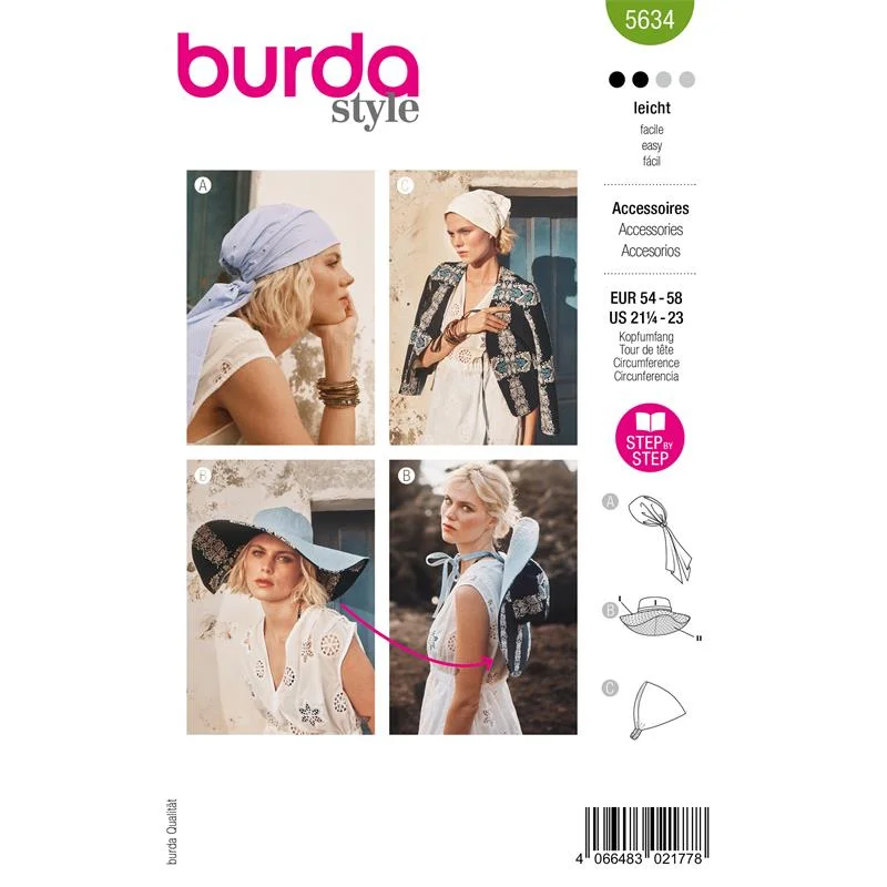 Burda Style 5634 – Hatt, turban och halsduk (54-58 cm) Begränsat erbjudande