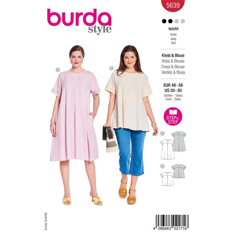Snabb leverans Burda Style 5639 – Klänning och blus plusstorlekar (46-56)