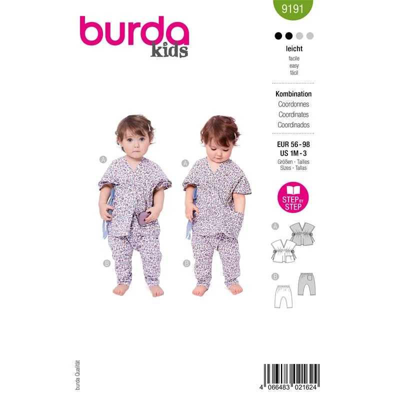 Burda 9191 – Omlottblus och byxor baby/småbarn (56–98) Fri frakt