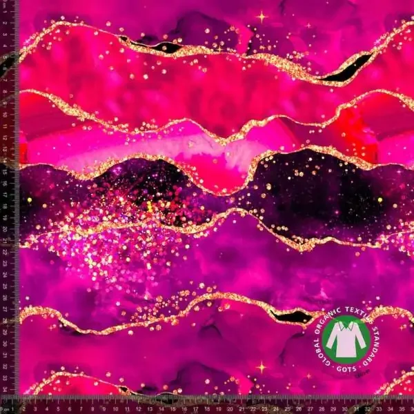Trikå rosa marmor guldglitter, GOTS ekologisk bomull Endast denna vecka