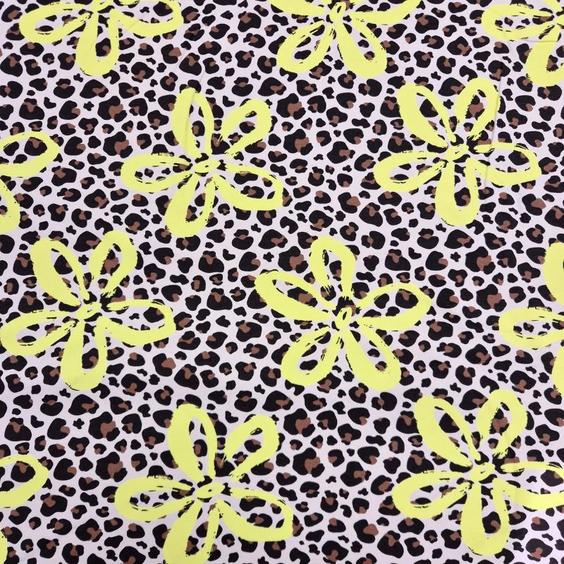 Fynd French terry, digitaltryckt – leopard med gula blommor