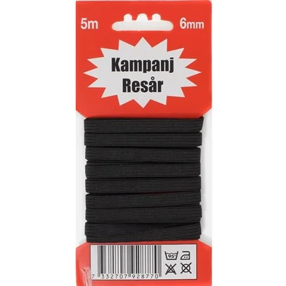 Begränsat antal Resår 6 mm Svart 5 meter
